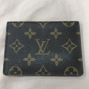 Auth Louis Vuitton Vertical Bifold Pass Card Case Monogram Brown M60533